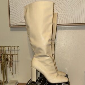 Cream Knee-High Boots